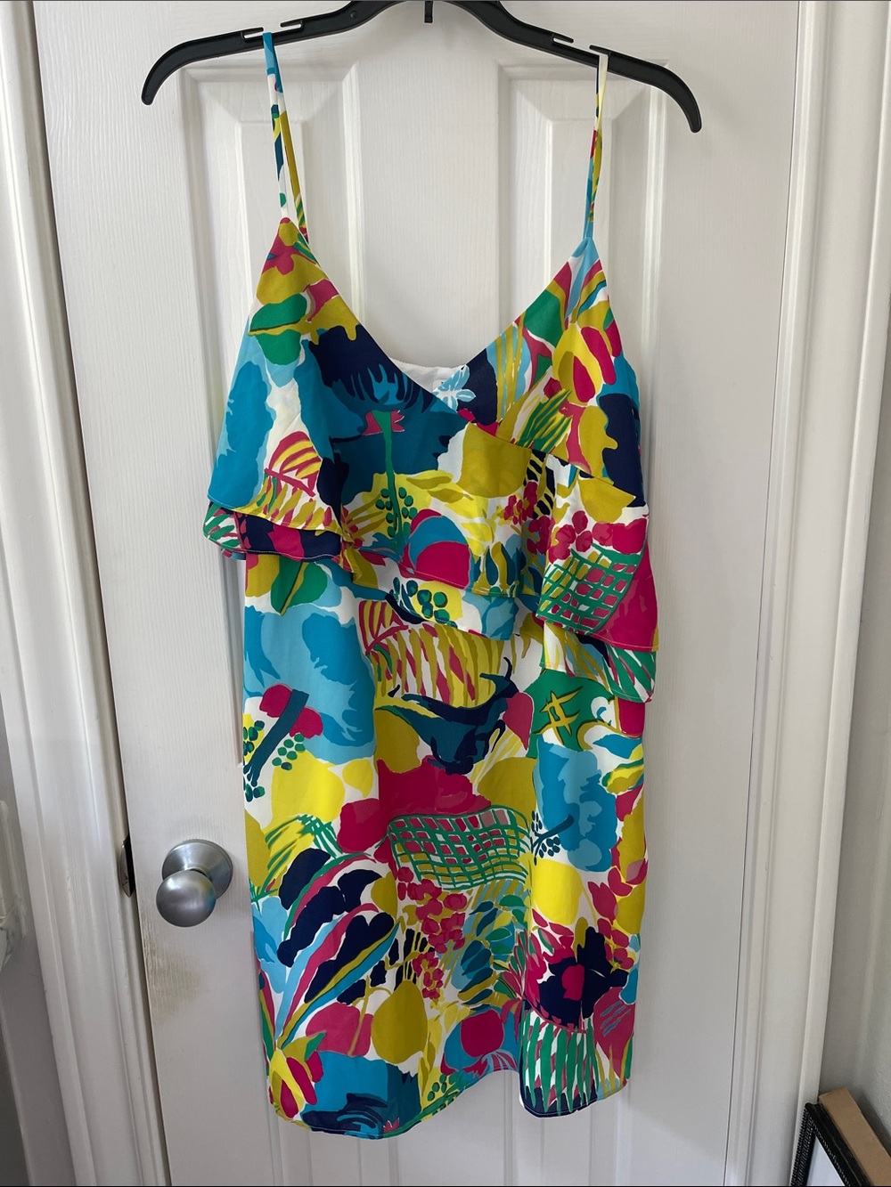 J Crew Colorful Floral Ruffle Slip Dress - Bright Multicolor